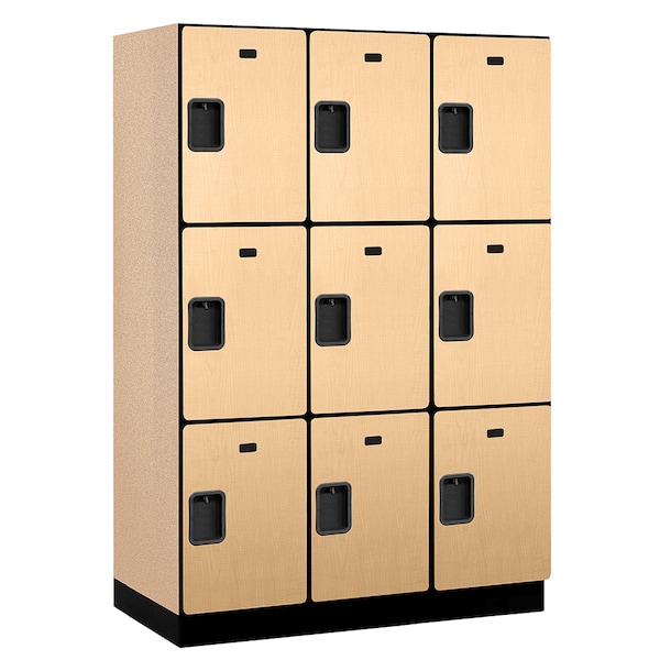 3 Tier Designer Locker, 54"Wx76"Hx21"D, 9 Door, Maple